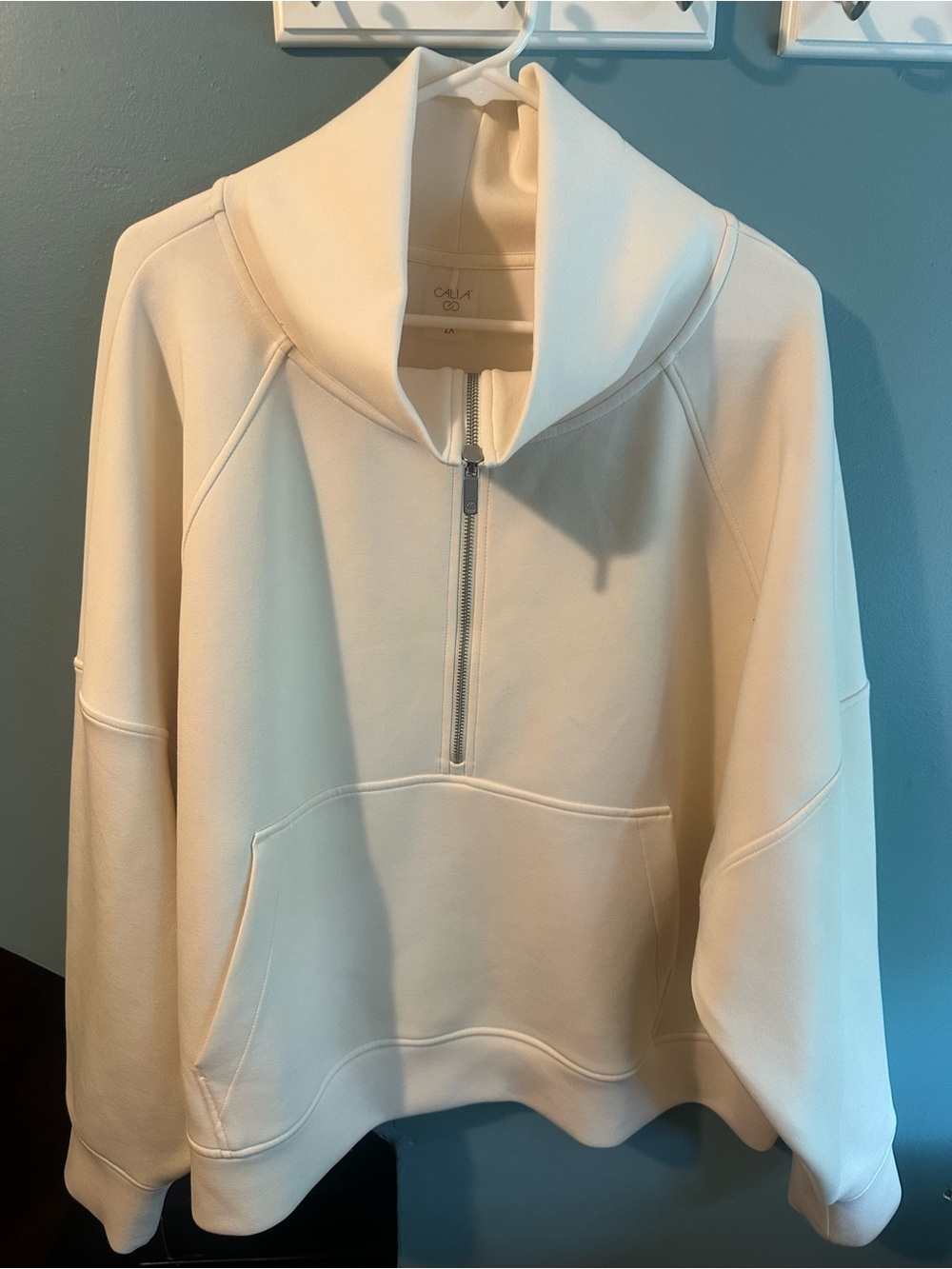 CALIA Ivory Half-Zip Funnel Neck Scuba Pullover